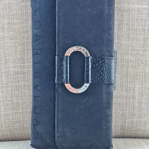 BVLGARI Handbags - BVLGARI Clutch Long Wallet Card Holder Black Leather/Canvas Bag Purse Made Italy